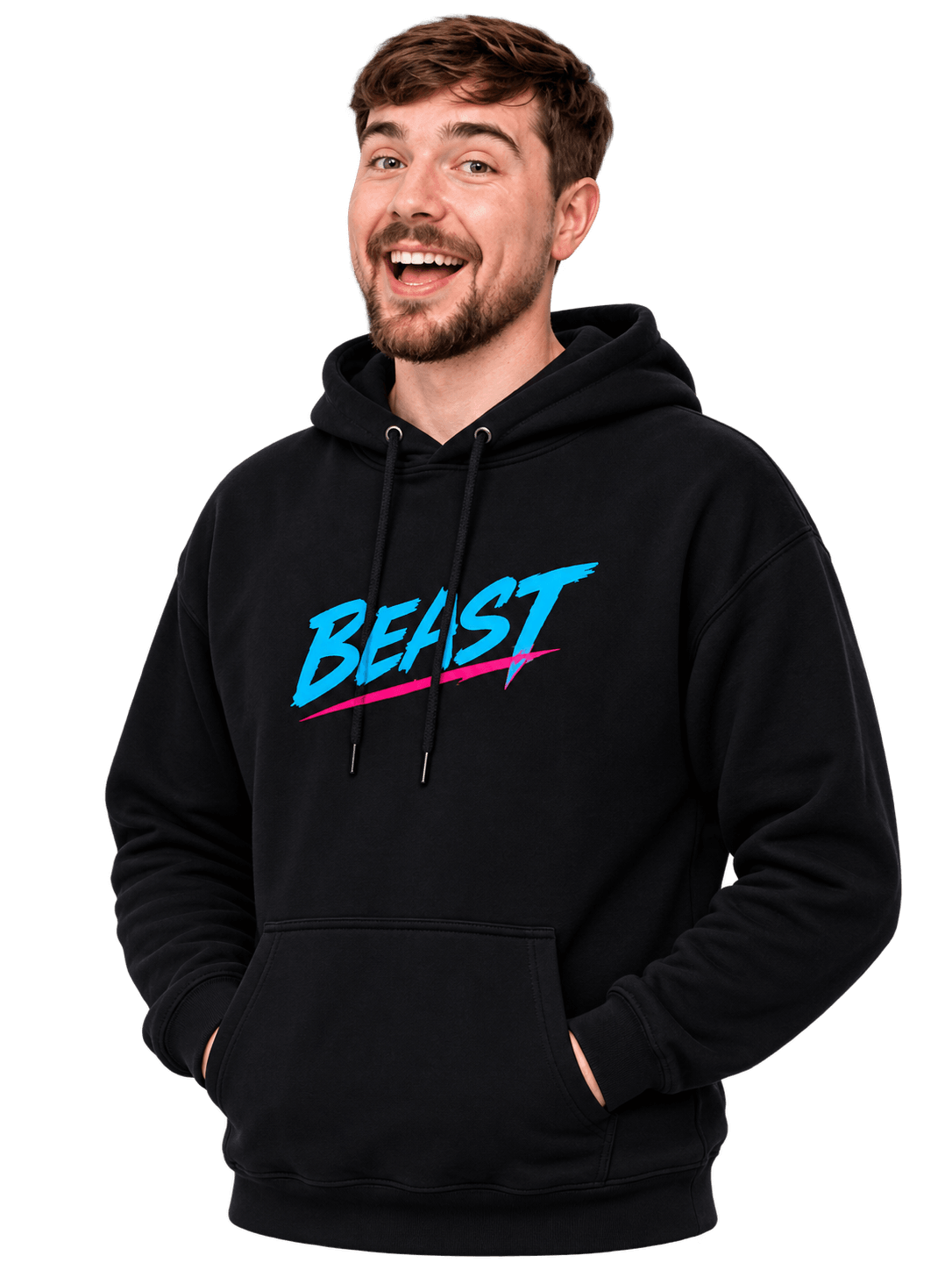 MrBeast wearing a black Beast hoodie